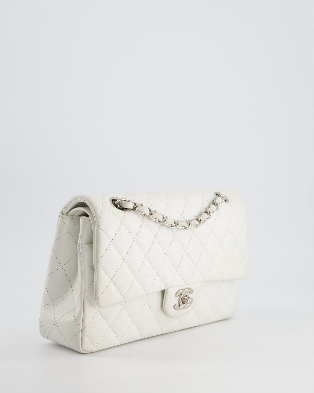 Chanel White Medium Classic Double Flap in Caviar Leather with Silver Hardware RRP ¬£8,890