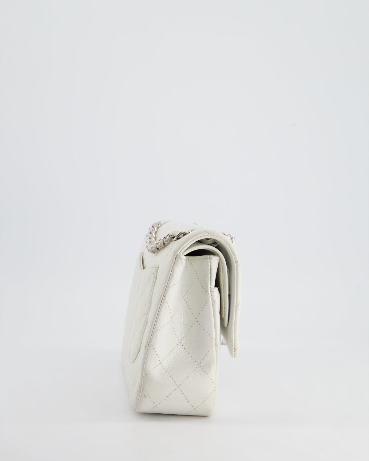 Chanel White Medium Classic Double Flap in Caviar Leather with Silver Hardware RRP ¬£8,890