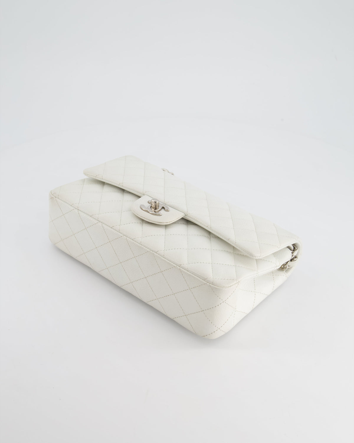Chanel White Medium Classic Double Flap in Caviar Leather with Silver Hardware RRP ¬£8,890