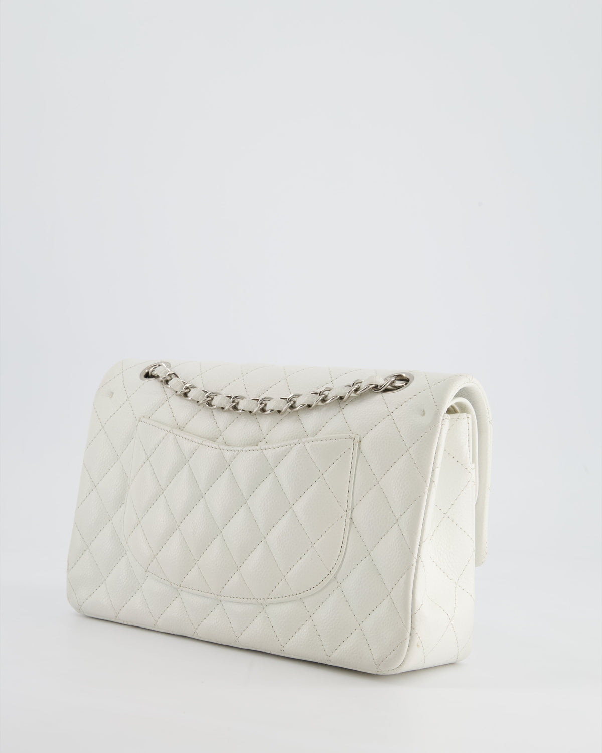 Chanel White Medium Classic Double Flap in Caviar Leather with Silver Hardware RRP ¬£8,890
