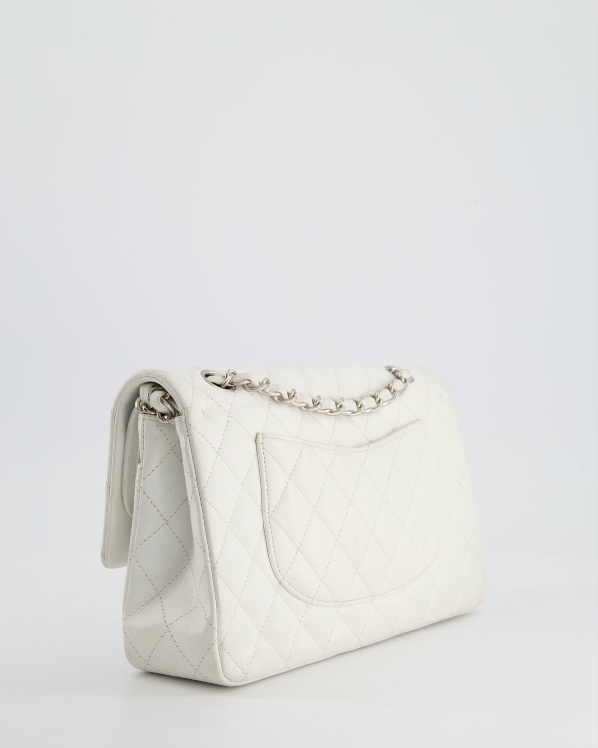 Chanel White Medium Classic Double Flap in Caviar Leather with Silver Hardware RRP ¬£8,890