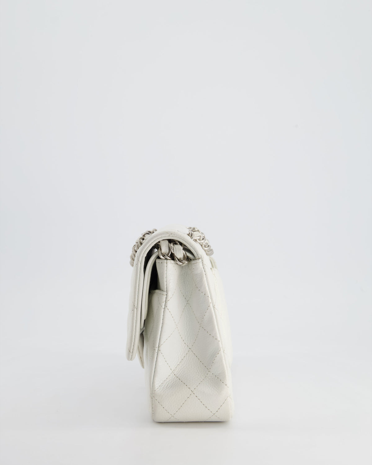 Chanel White Medium Classic Double Flap in Caviar Leather with Silver Hardware RRP ¬£8,890