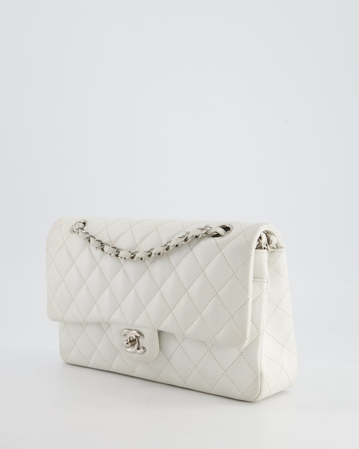 Chanel White Medium Classic Double Flap in Caviar Leather with Silver Hardware RRP ¬£8,890