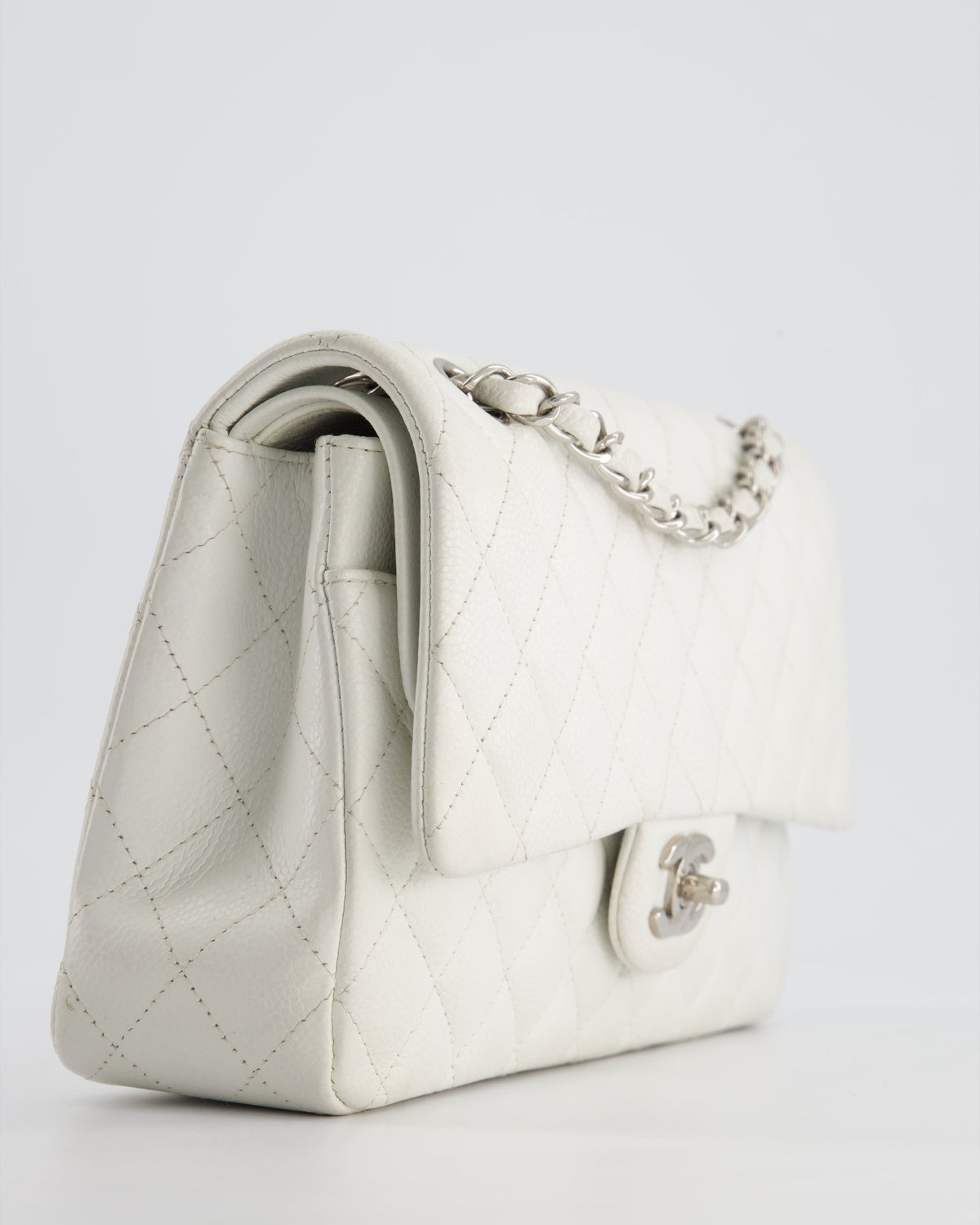 Chanel White Medium Classic Double Flap in Caviar Leather with Silver Hardware RRP ¬£8,890