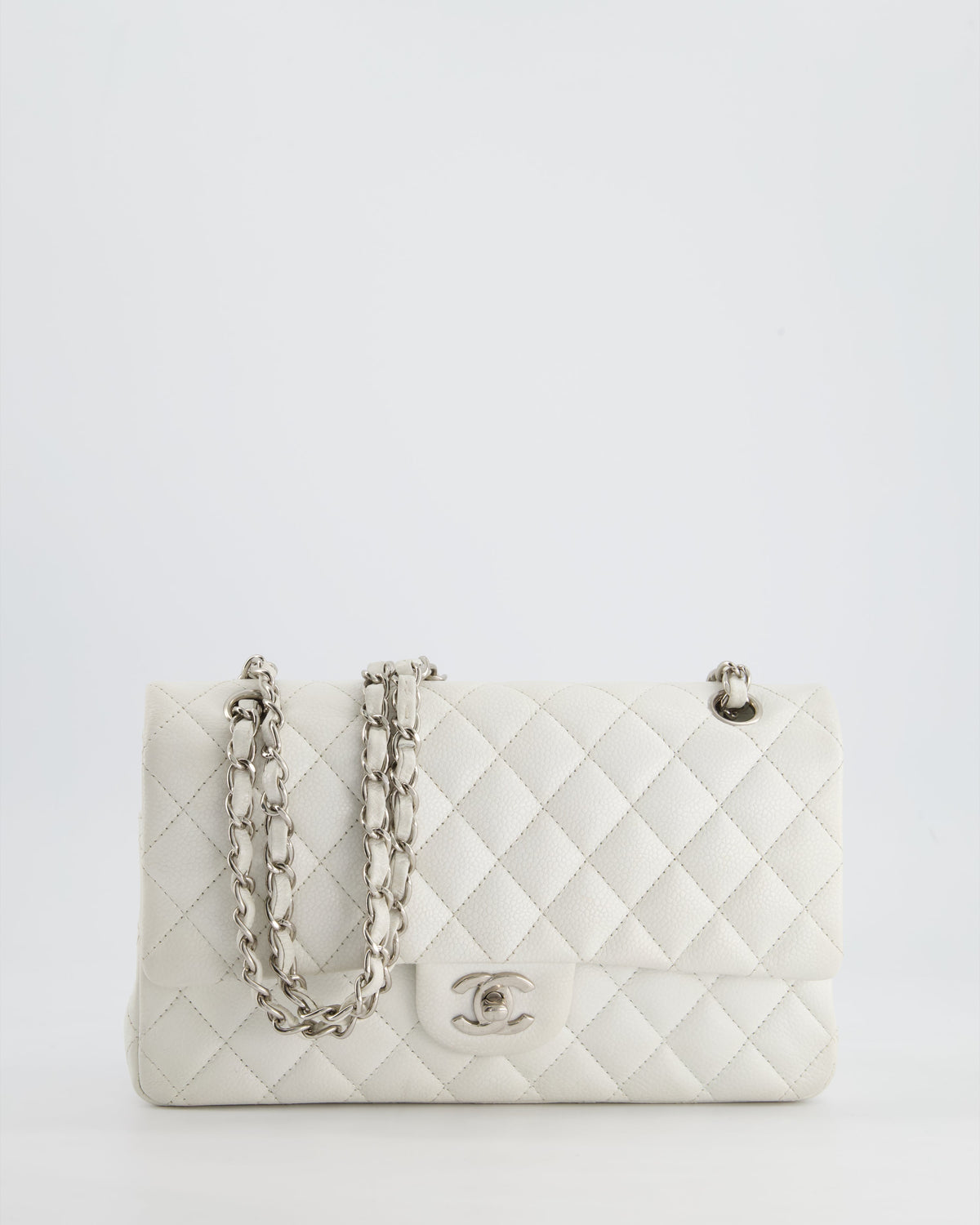 Chanel White Medium Classic Double Flap in Caviar Leather with Silver Hardware RRP ¬£8,890