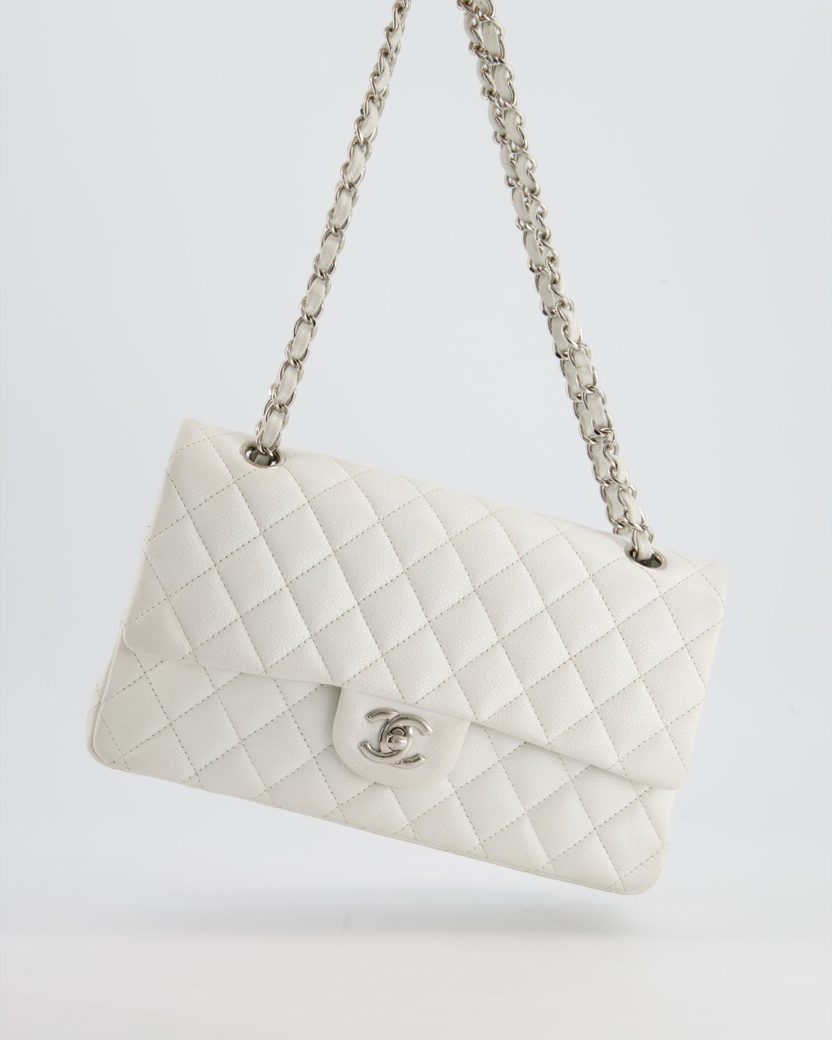 Chanel White Medium Classic Double Flap in Caviar Leather with Silver Hardware RRP ¬£8,890