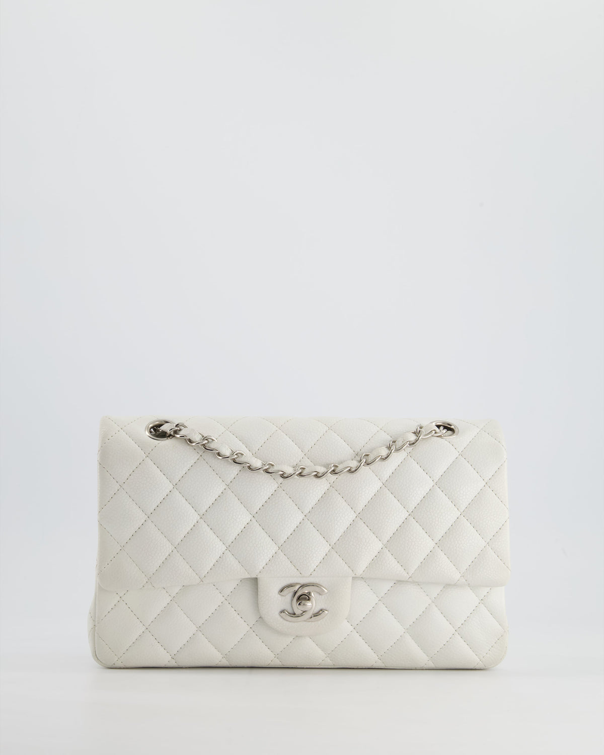Chanel White Medium Classic Double Flap in Caviar Leather with Silver Hardware RRP ¬£8,890