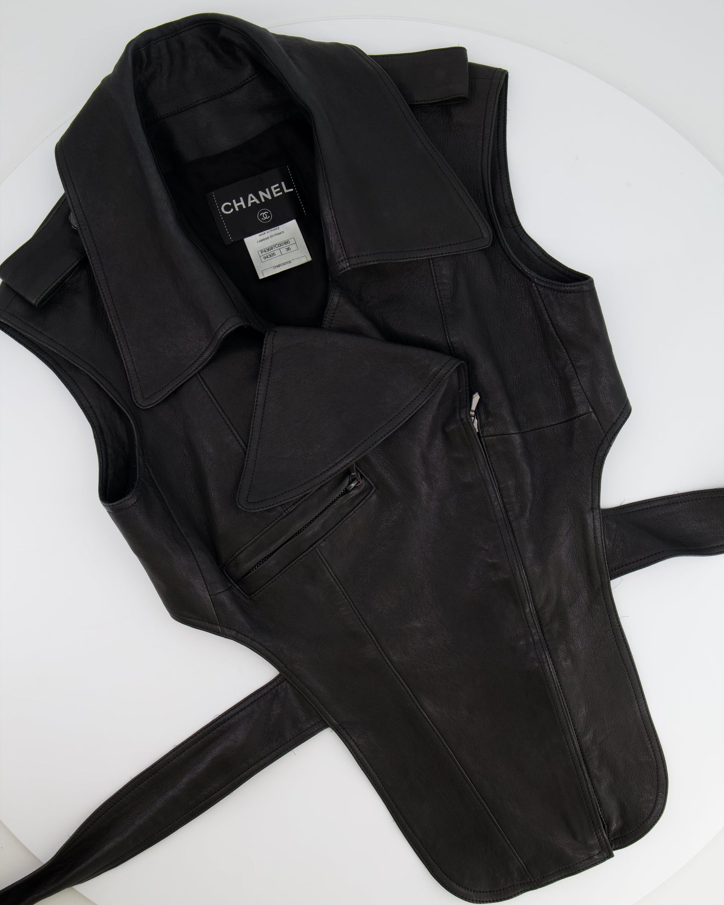 Chanel 12P Black Asymmetric Lambskin Leather Gilet with Belt Size FR 36 (UK 8) RRP ¬£5,500