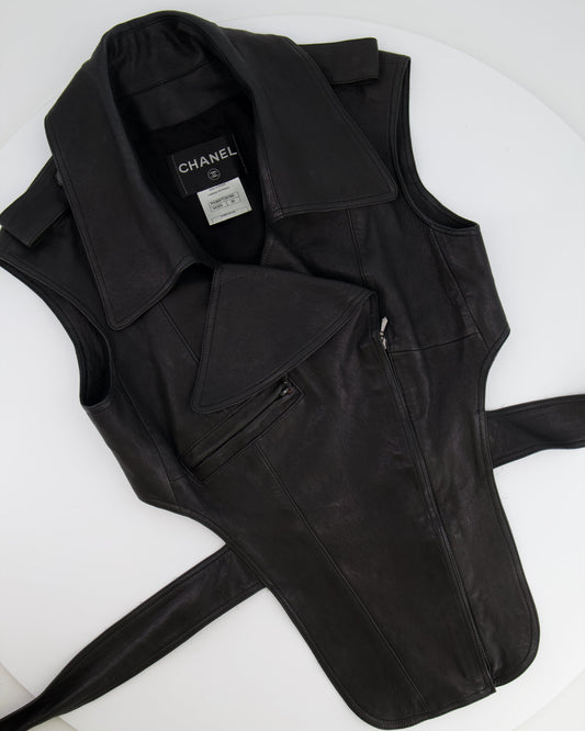 Chanel 12P Black Asymmetric Lambskin Leather Gilet with Belt Size FR 36 (UK 8) RRP ¬£5,500