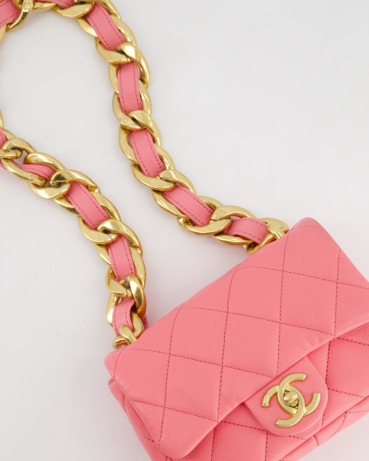 Chanel Pink Mini Flap Bag With Large Chain Brushed Gold Hardware