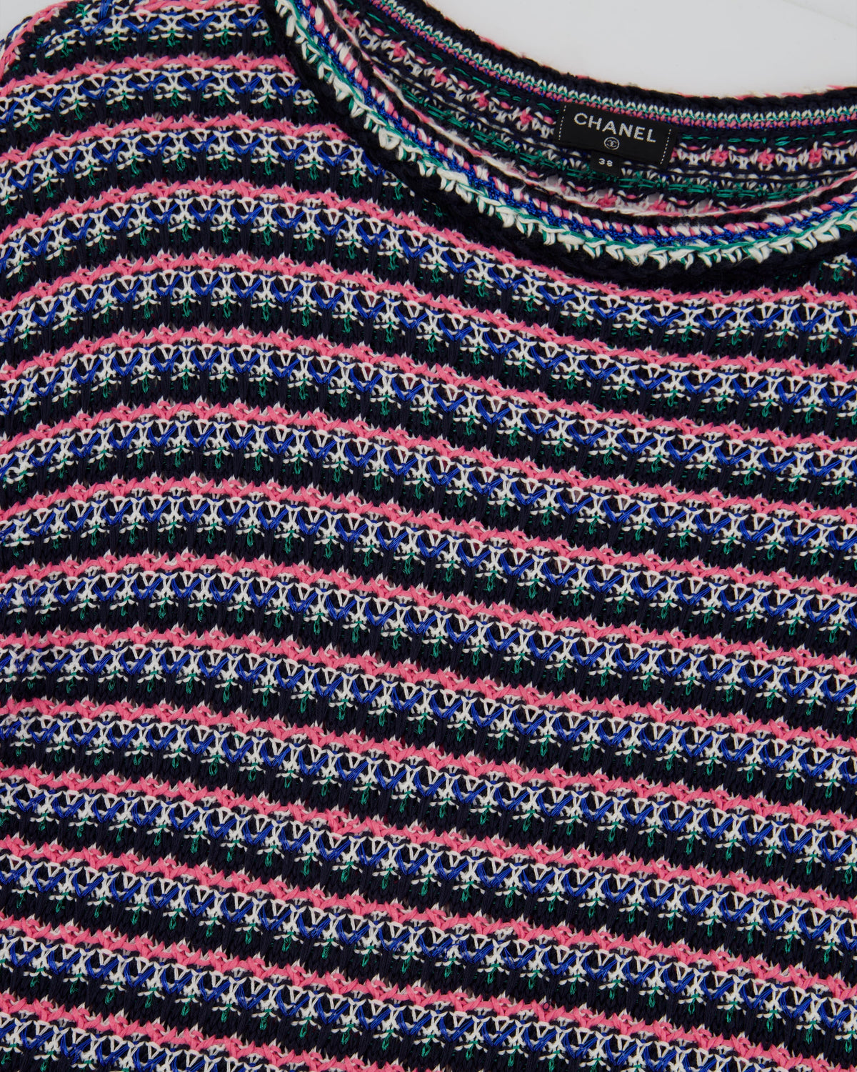 Chanel Pink, Black Metallic Green Mid-Sleeve Top FR 38 (UK 10)