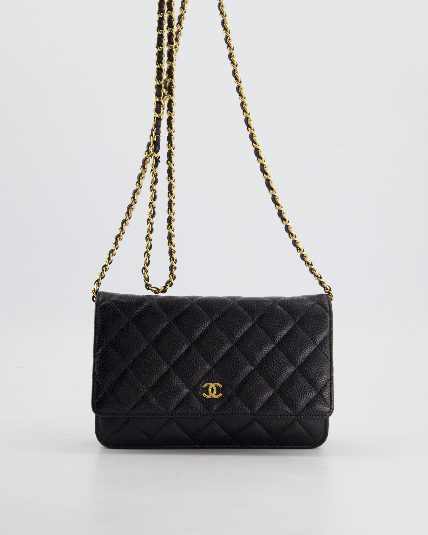 *HOT* Chanel Black Wallet on Chain in Caviar Leather with Gold Hardware