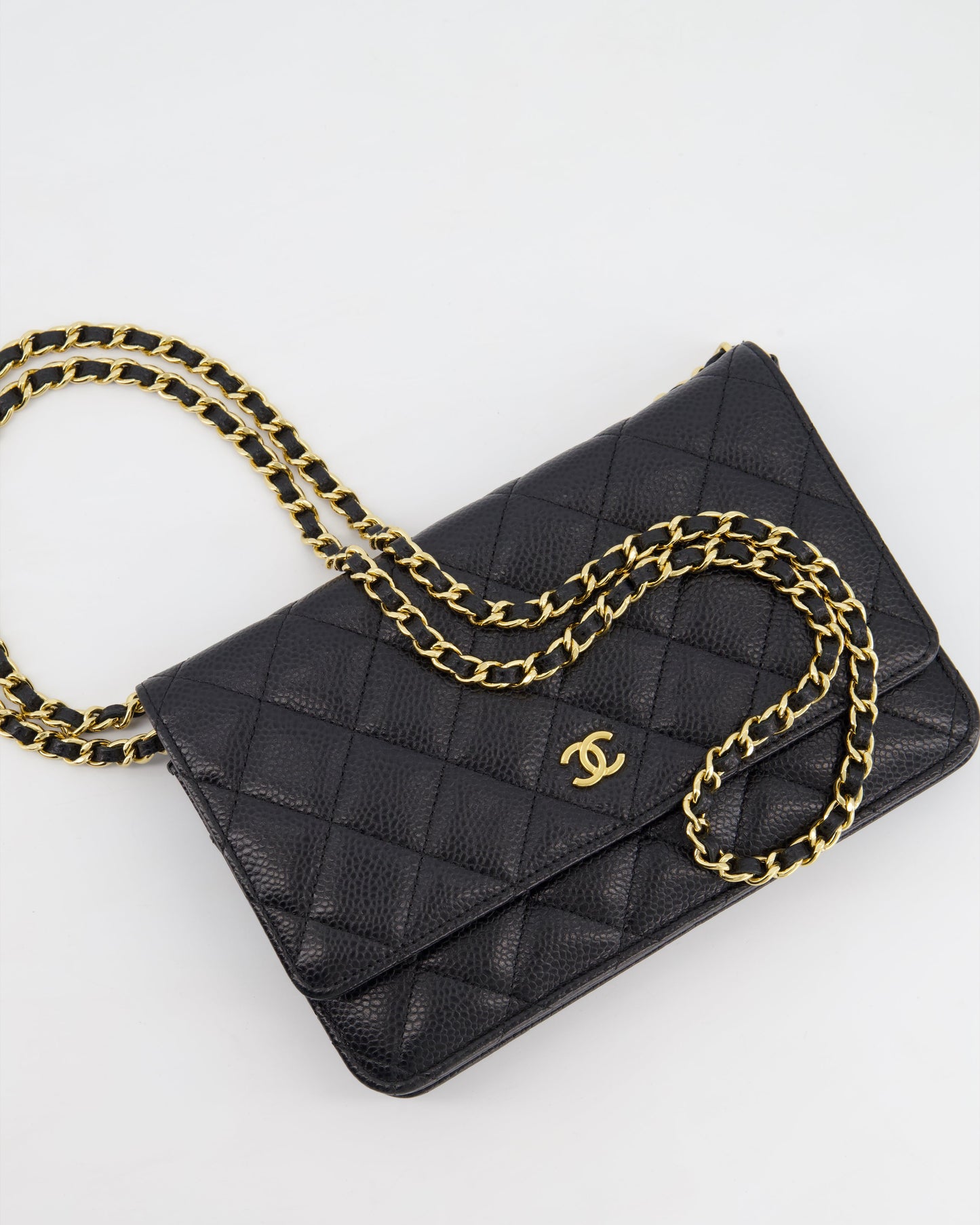 *HOT* Chanel Black Wallet on Chain in Caviar Leather with Gold Hardware