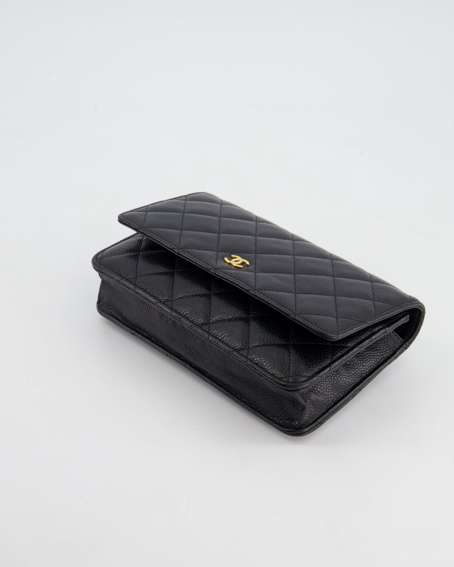 *HOT* Chanel Black Wallet on Chain in Caviar Leather with Gold Hardware