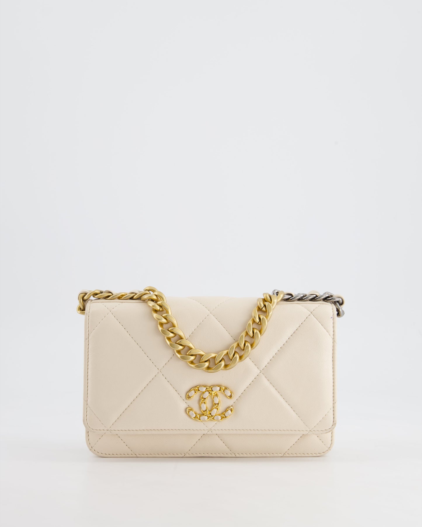 *HOT* Chanel 19 Cream Wallet on Chain in Lambskin Leather with Mixed Hardware