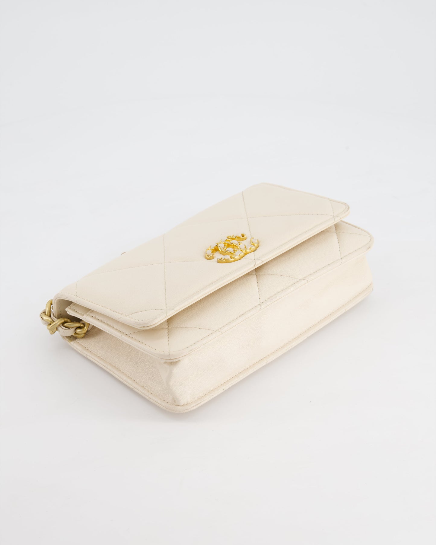 *HOT* Chanel 19 Cream Wallet on Chain in Lambskin Leather with Mixed Hardware