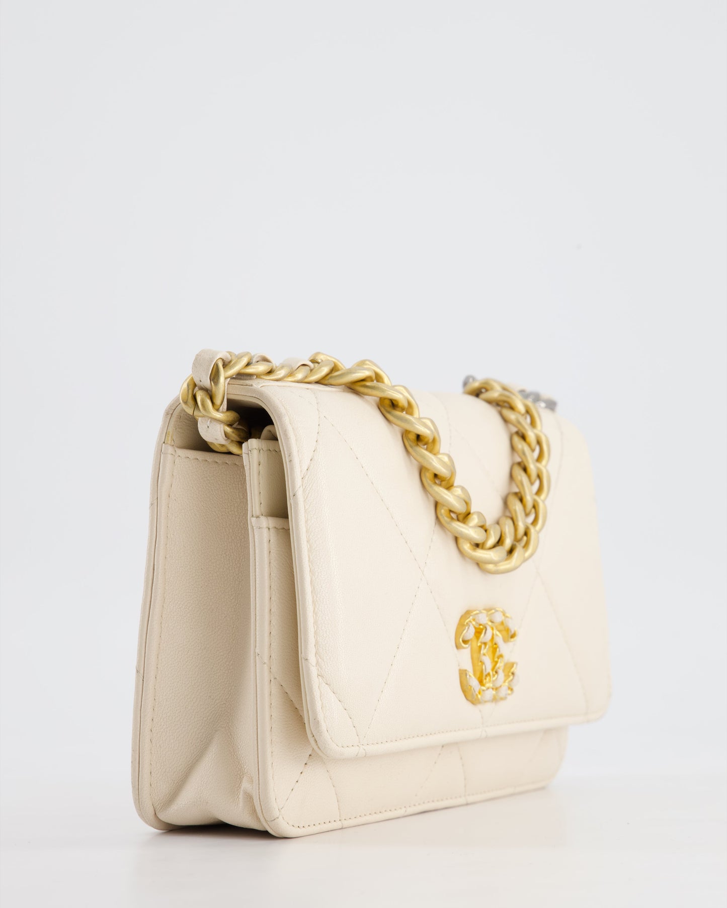 *HOT* Chanel 19 Cream Wallet on Chain in Lambskin Leather with Mixed Hardware