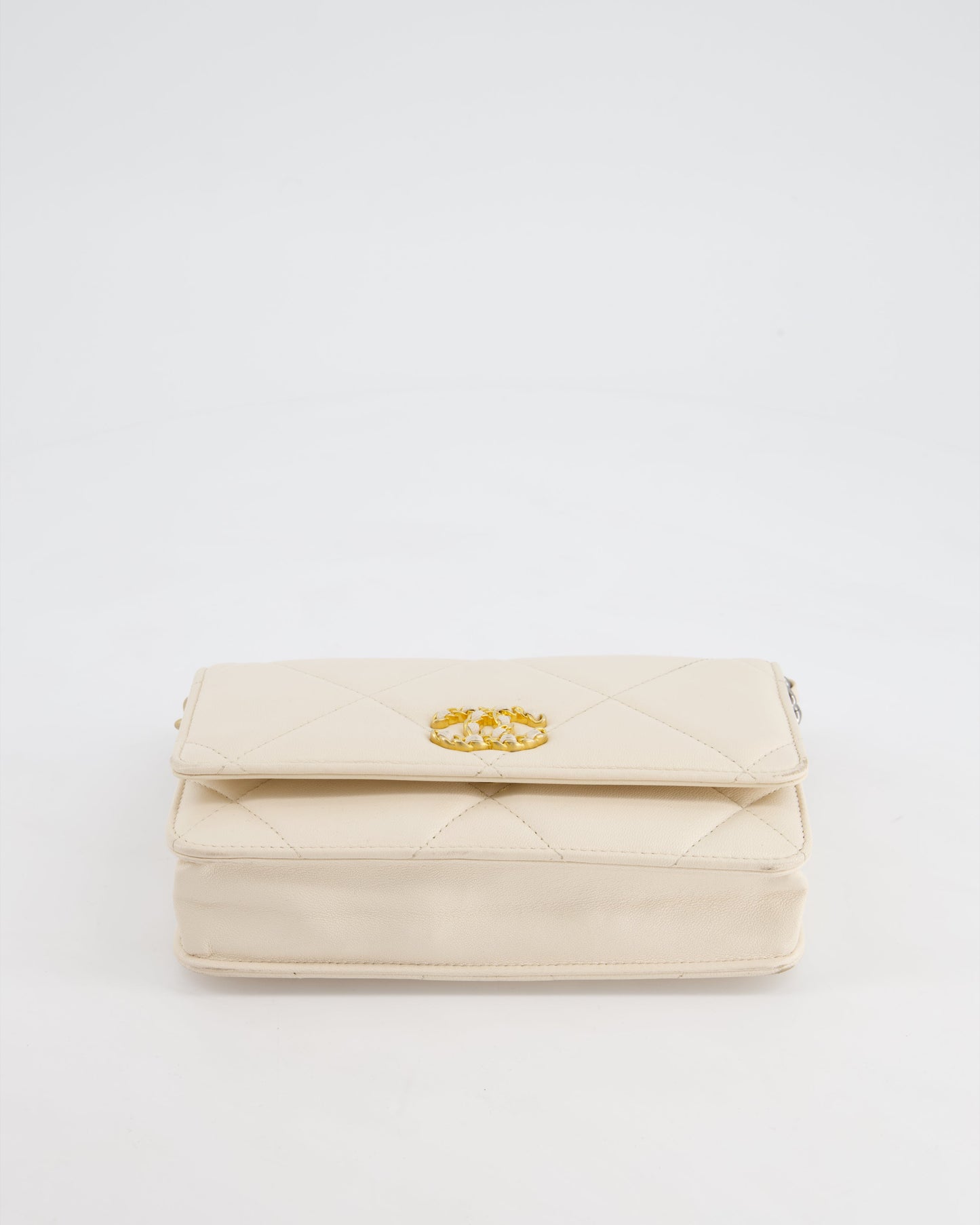 *HOT* Chanel 19 Cream Wallet on Chain in Lambskin Leather with Mixed Hardware