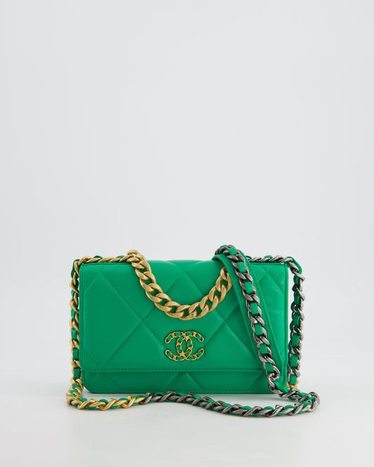 *HOT* Chanel 19 Green Wallet on Chain in Lambskin Leather with Mixed Hardware