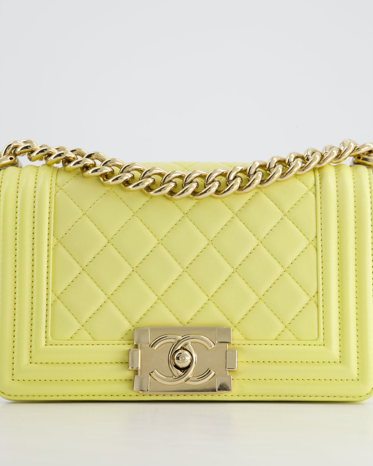 Chanel Yellow Small Boy Bag in Lambskin Leather with Champagne Gold Hardware