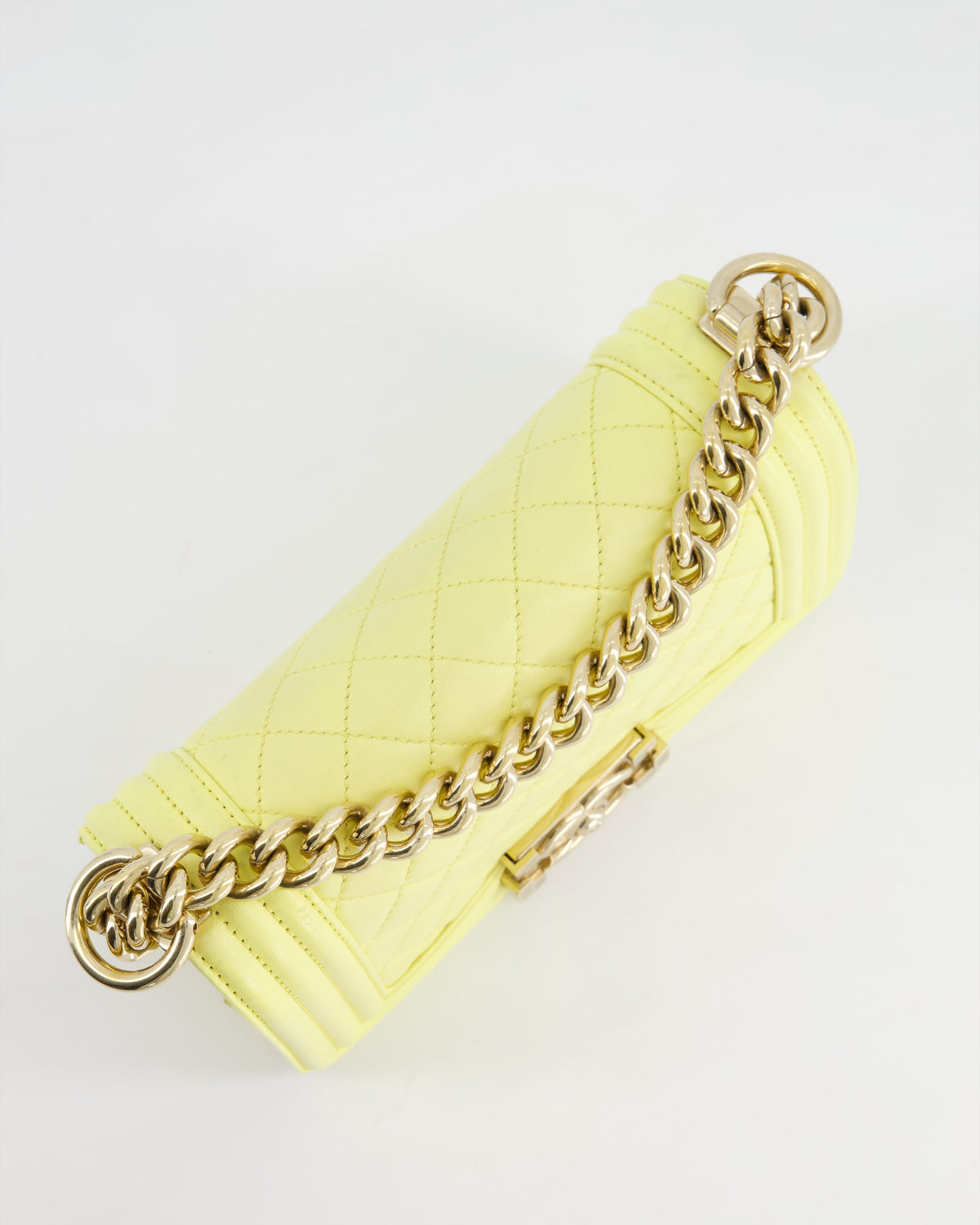 Chanel Yellow Small Boy Bag in Lambskin Leather with Champagne Gold Hardware