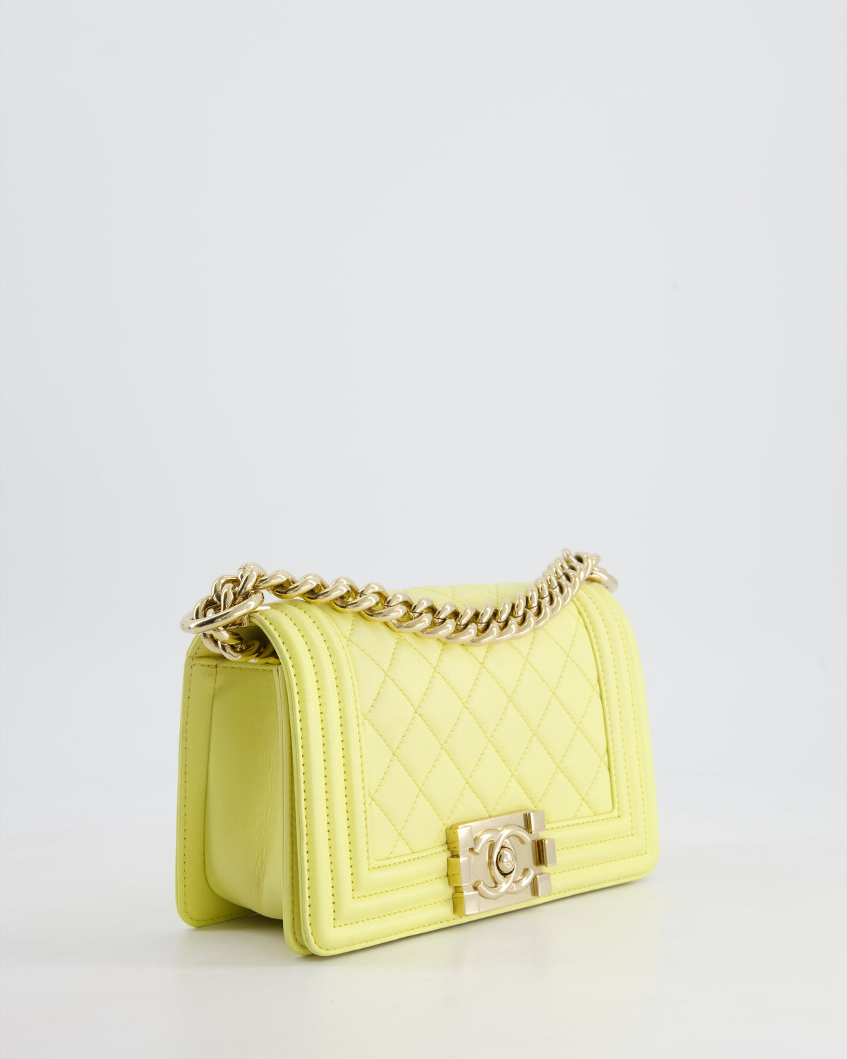 Chanel Yellow Small Boy Bag in Lambskin Leather with Champagne Gold Hardware
