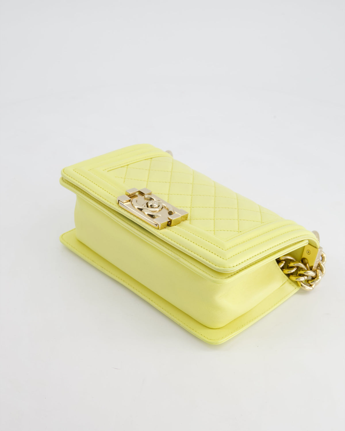 Chanel Yellow Small Boy Bag in Lambskin Leather with Champagne Gold Hardware