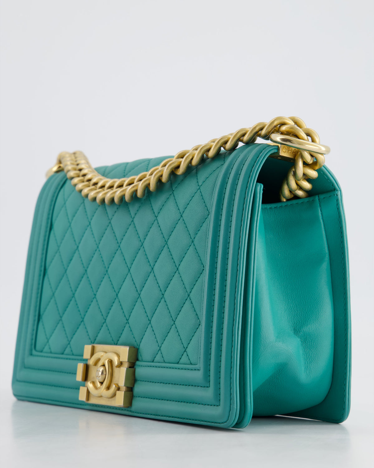 Chanel Teal Lambskin Leather Medium Boy Bag With Brushed Gold Hardware