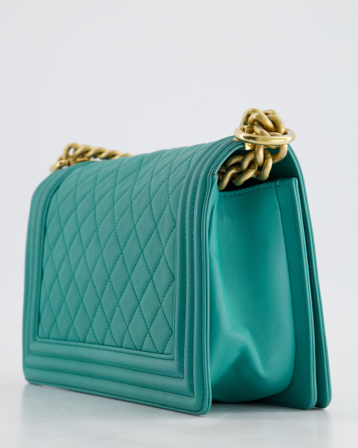 Chanel Teal Lambskin Leather Medium Boy Bag With Brushed Gold Hardware