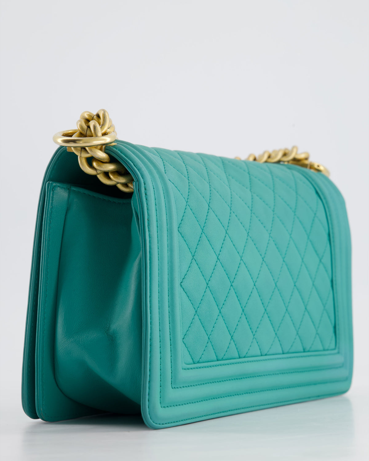 Chanel Teal Lambskin Leather Medium Boy Bag With Brushed Gold Hardware