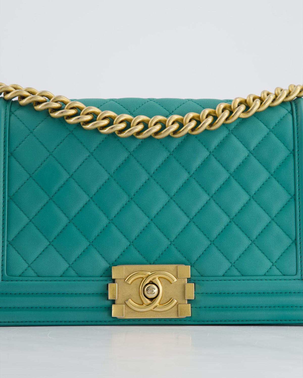 Chanel Teal Lambskin Leather Medium Boy Bag With Brushed Gold Hardware
