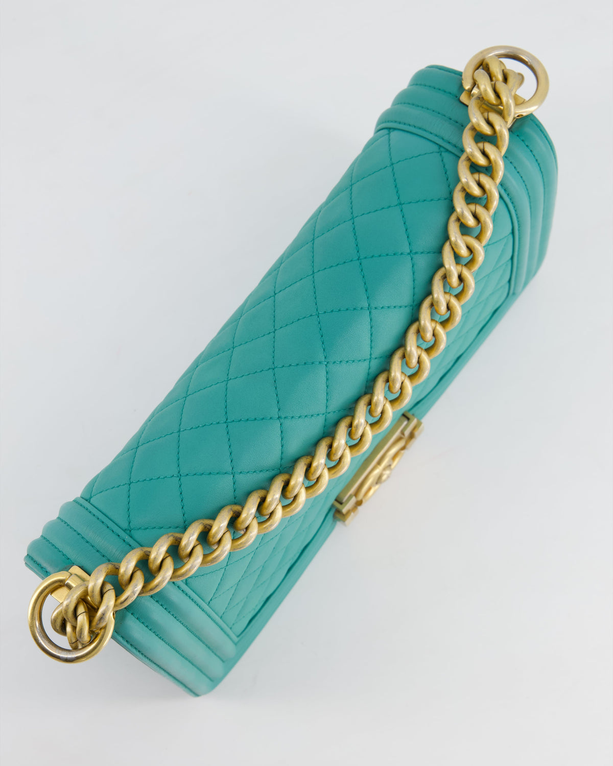 Chanel Teal Lambskin Leather Medium Boy Bag With Brushed Gold Hardware