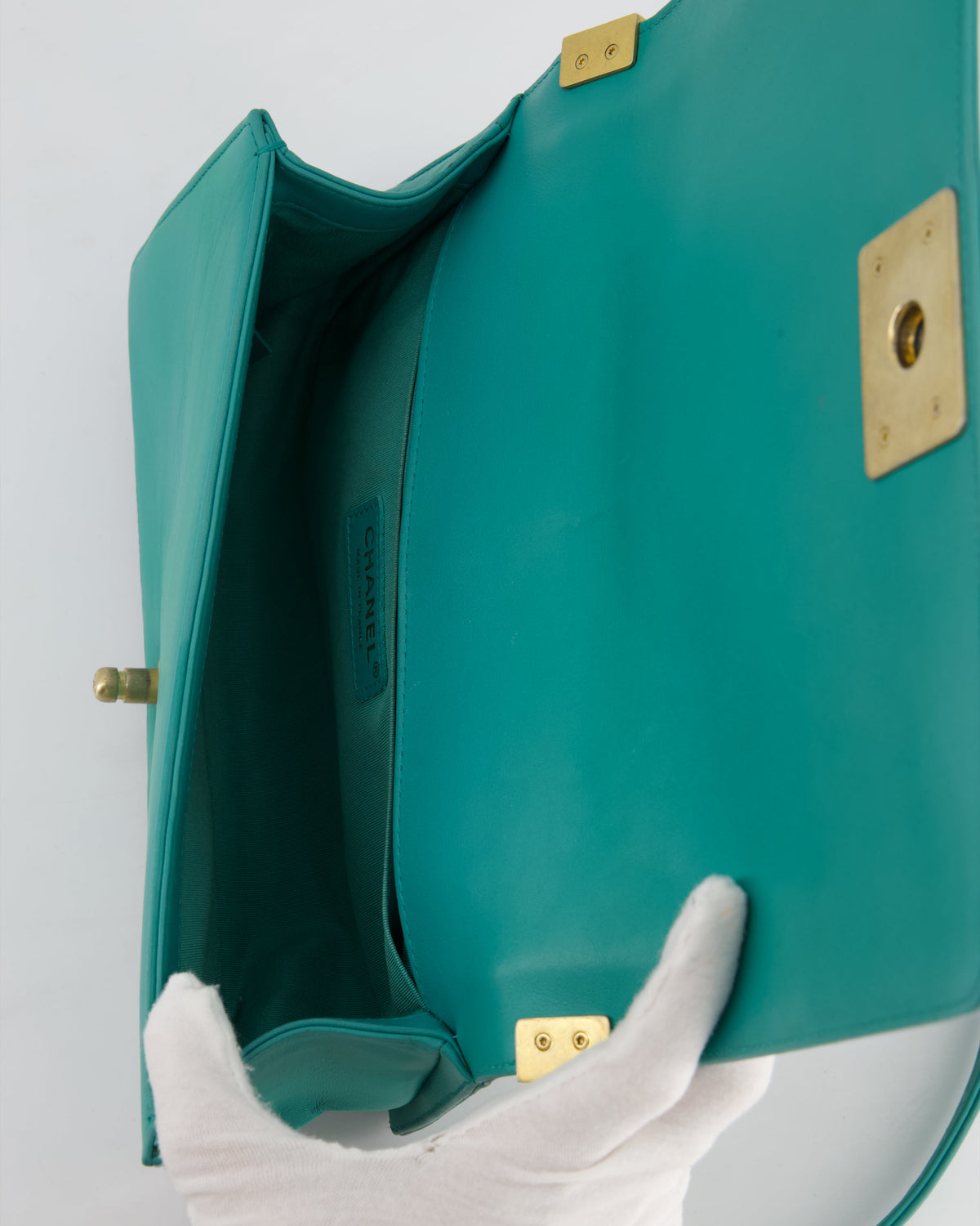 Chanel Teal Lambskin Leather Medium Boy Bag With Brushed Gold Hardware