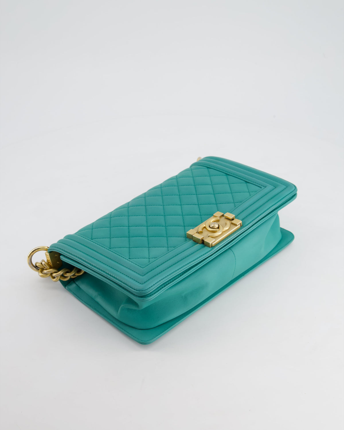Chanel Teal Lambskin Leather Medium Boy Bag With Brushed Gold Hardware