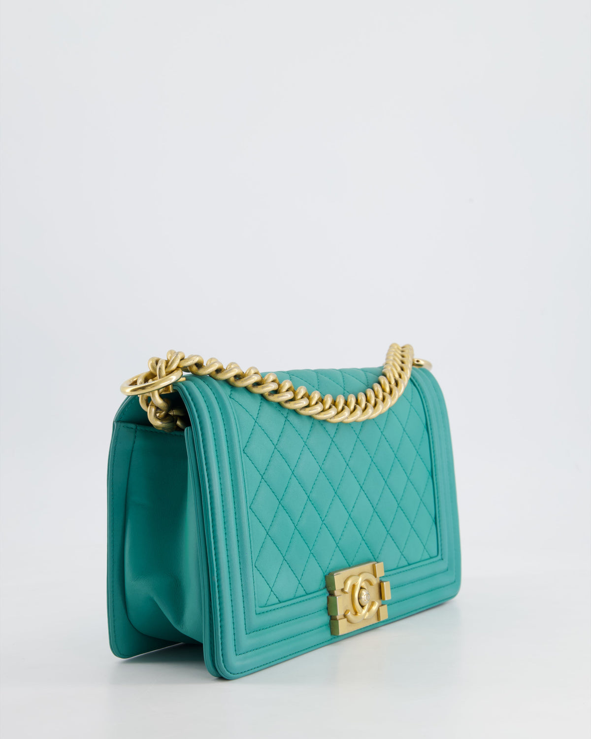 Chanel Teal Lambskin Leather Medium Boy Bag With Brushed Gold Hardware