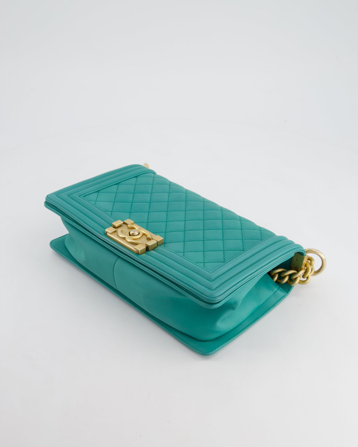 Chanel Teal Lambskin Leather Medium Boy Bag With Brushed Gold Hardware