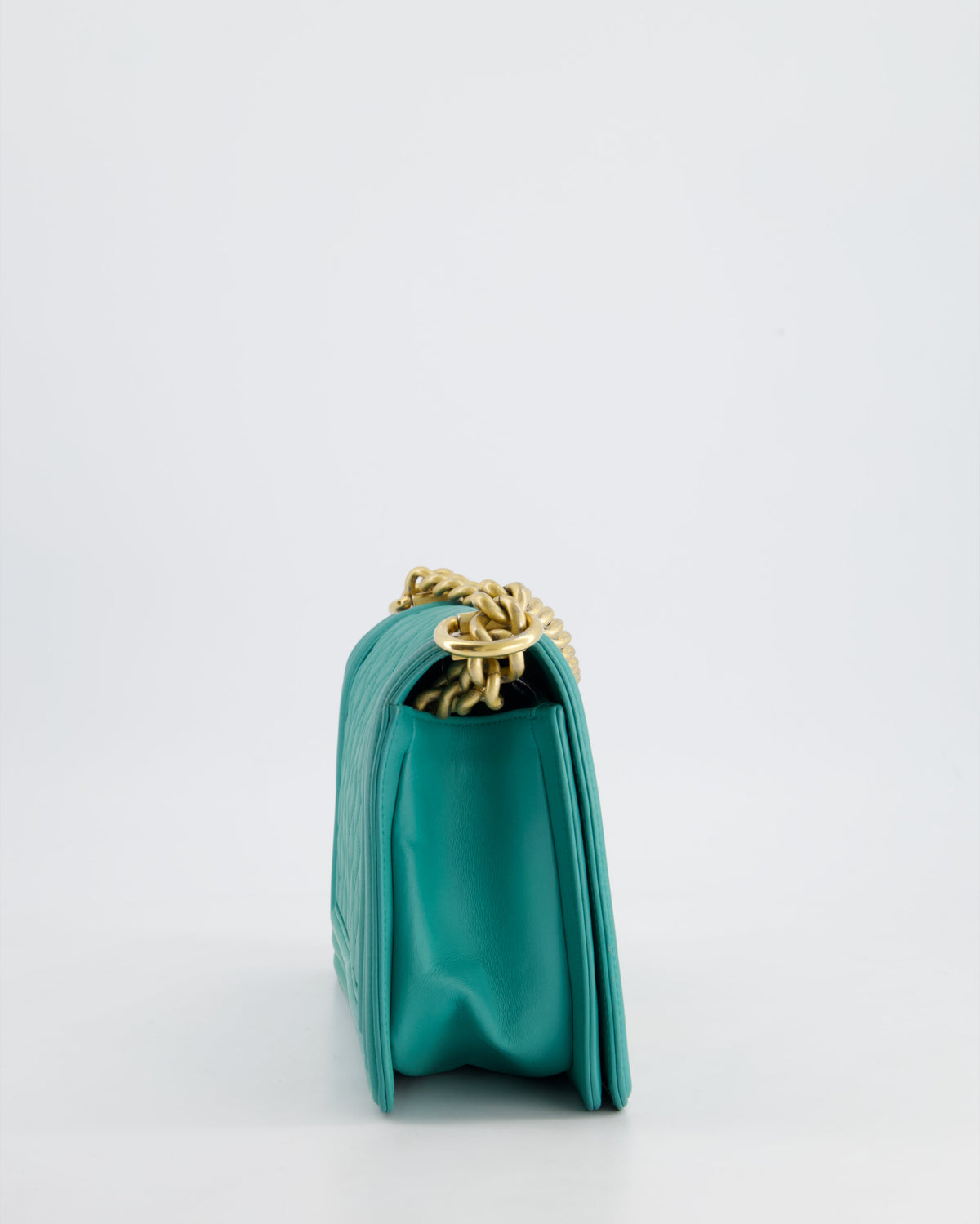 Chanel Teal Lambskin Leather Medium Boy Bag With Brushed Gold Hardware