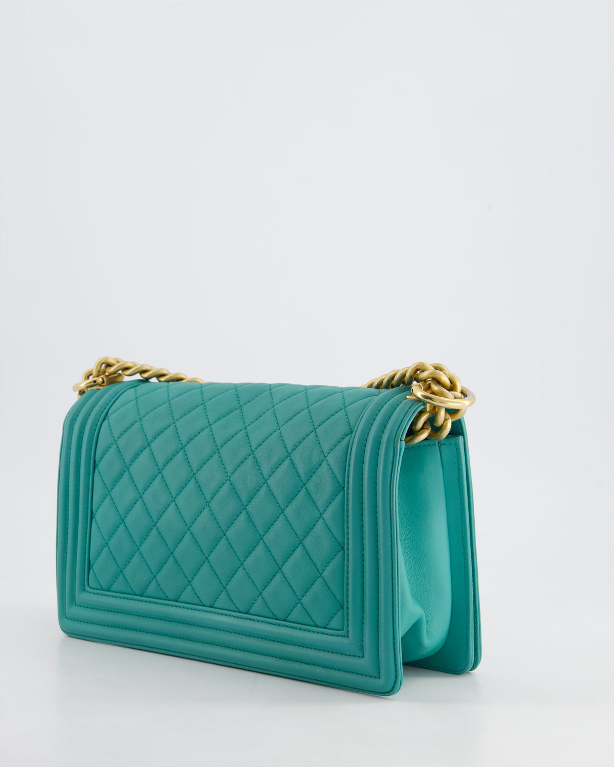 Chanel Teal Lambskin Leather Medium Boy Bag With Brushed Gold Hardware