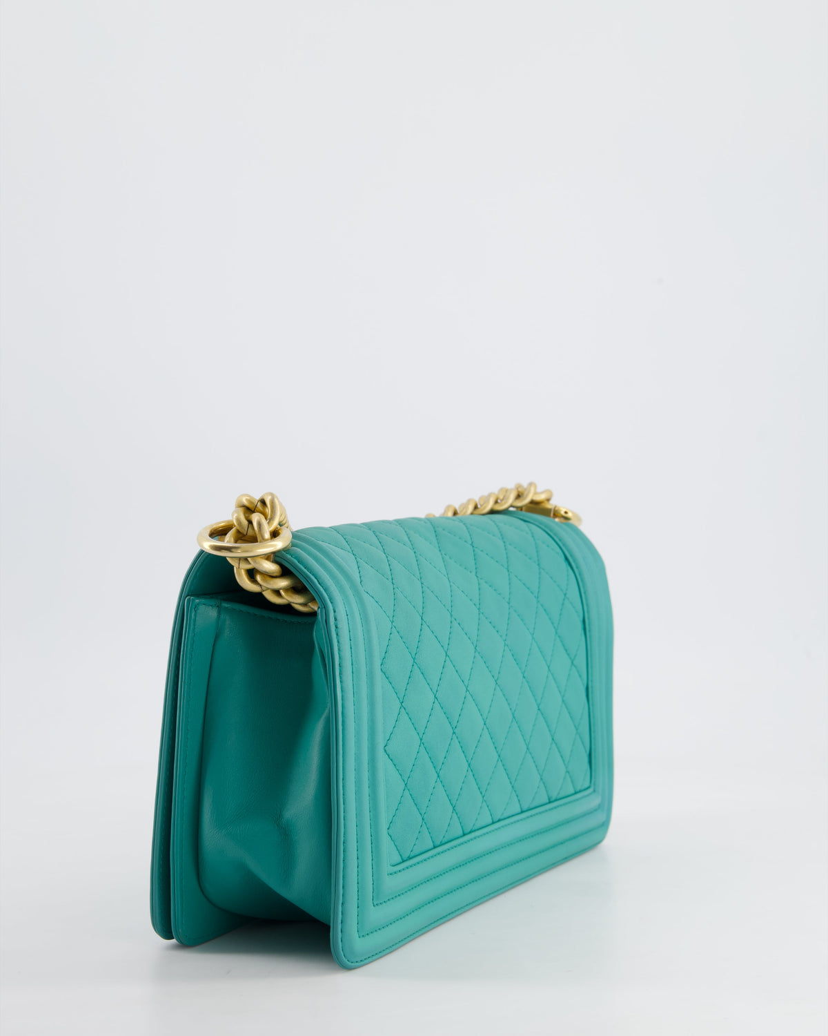 Chanel Teal Lambskin Leather Medium Boy Bag With Brushed Gold Hardware