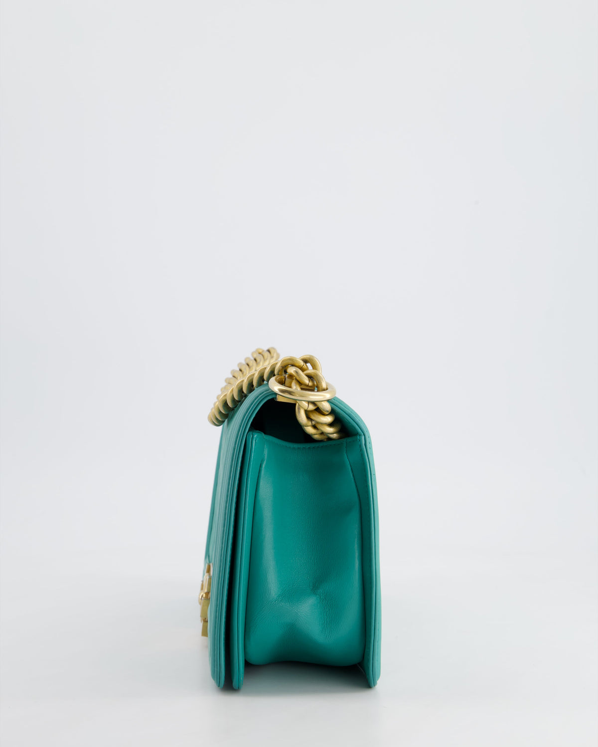 Chanel Teal Lambskin Leather Medium Boy Bag With Brushed Gold Hardware