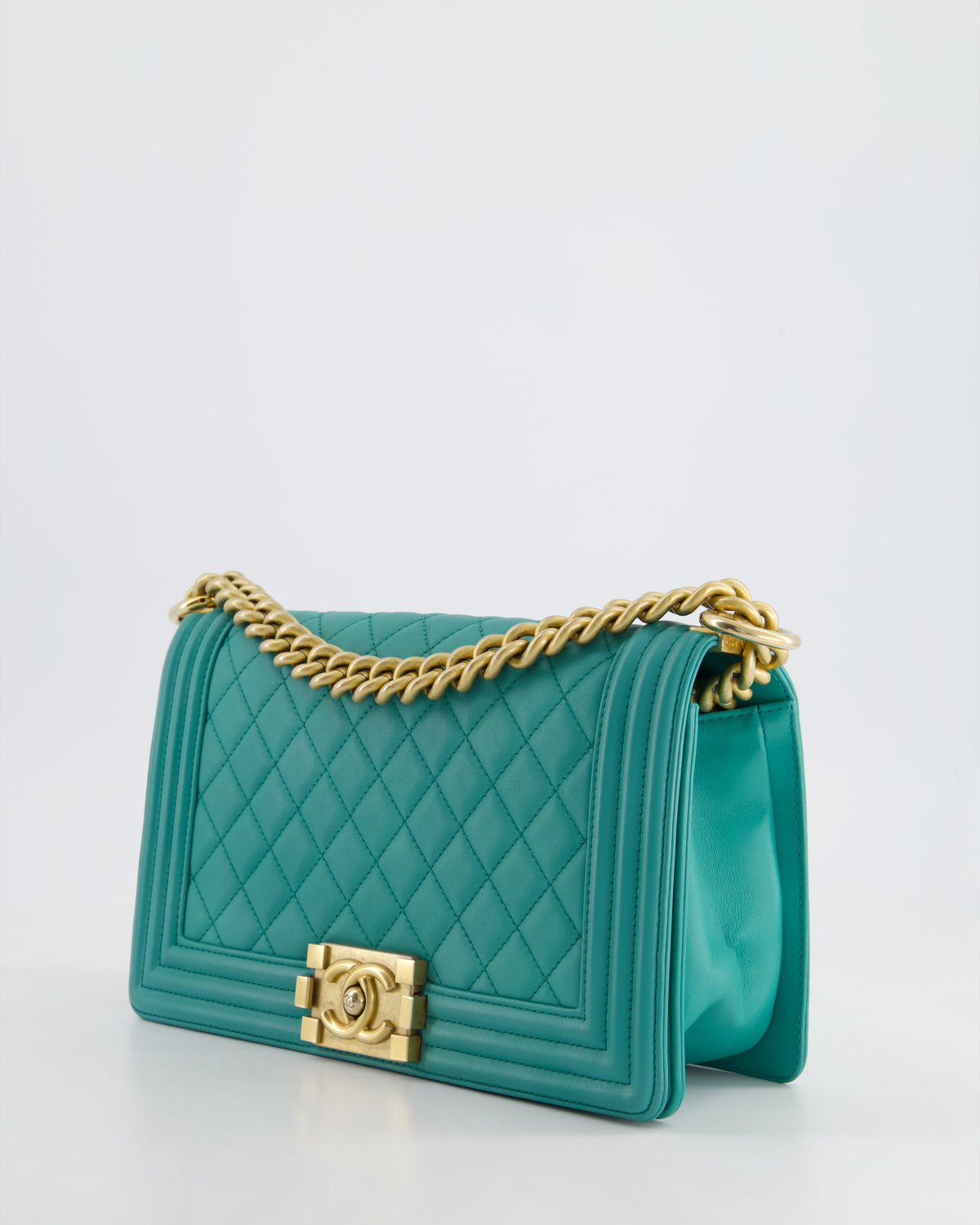 Chanel Teal Lambskin Leather Medium Boy Bag With Brushed Gold Hardware