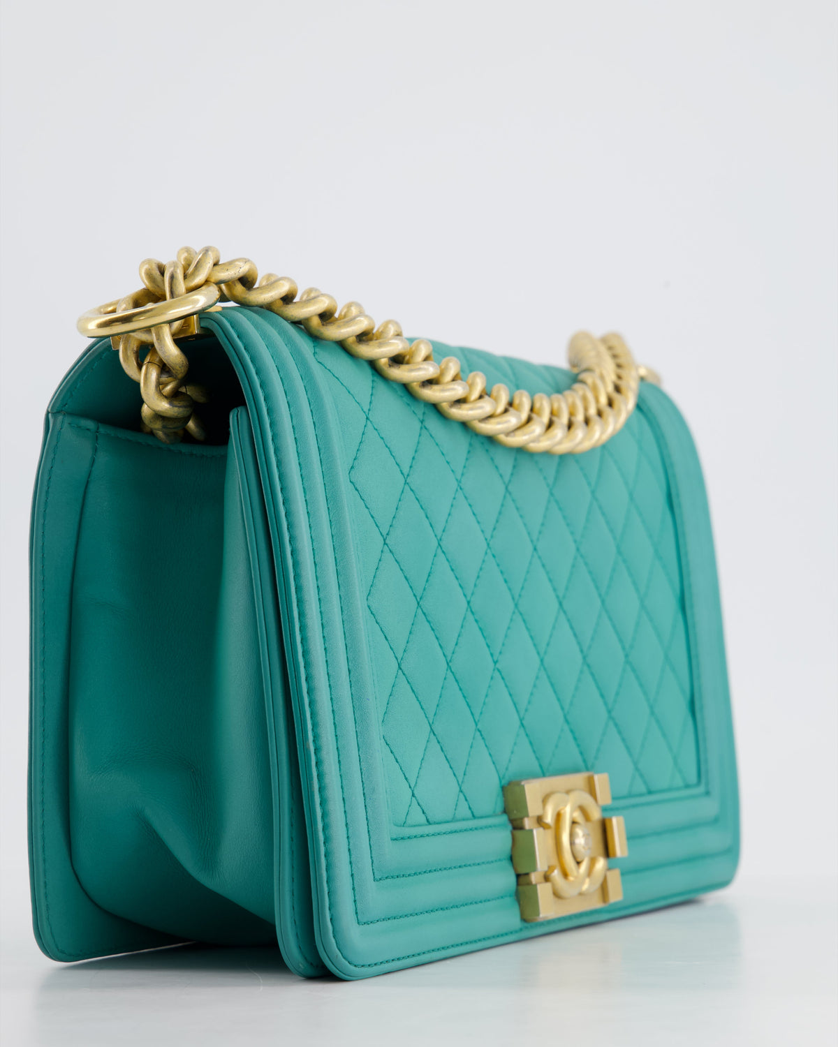 Chanel Teal Lambskin Leather Medium Boy Bag With Brushed Gold Hardware