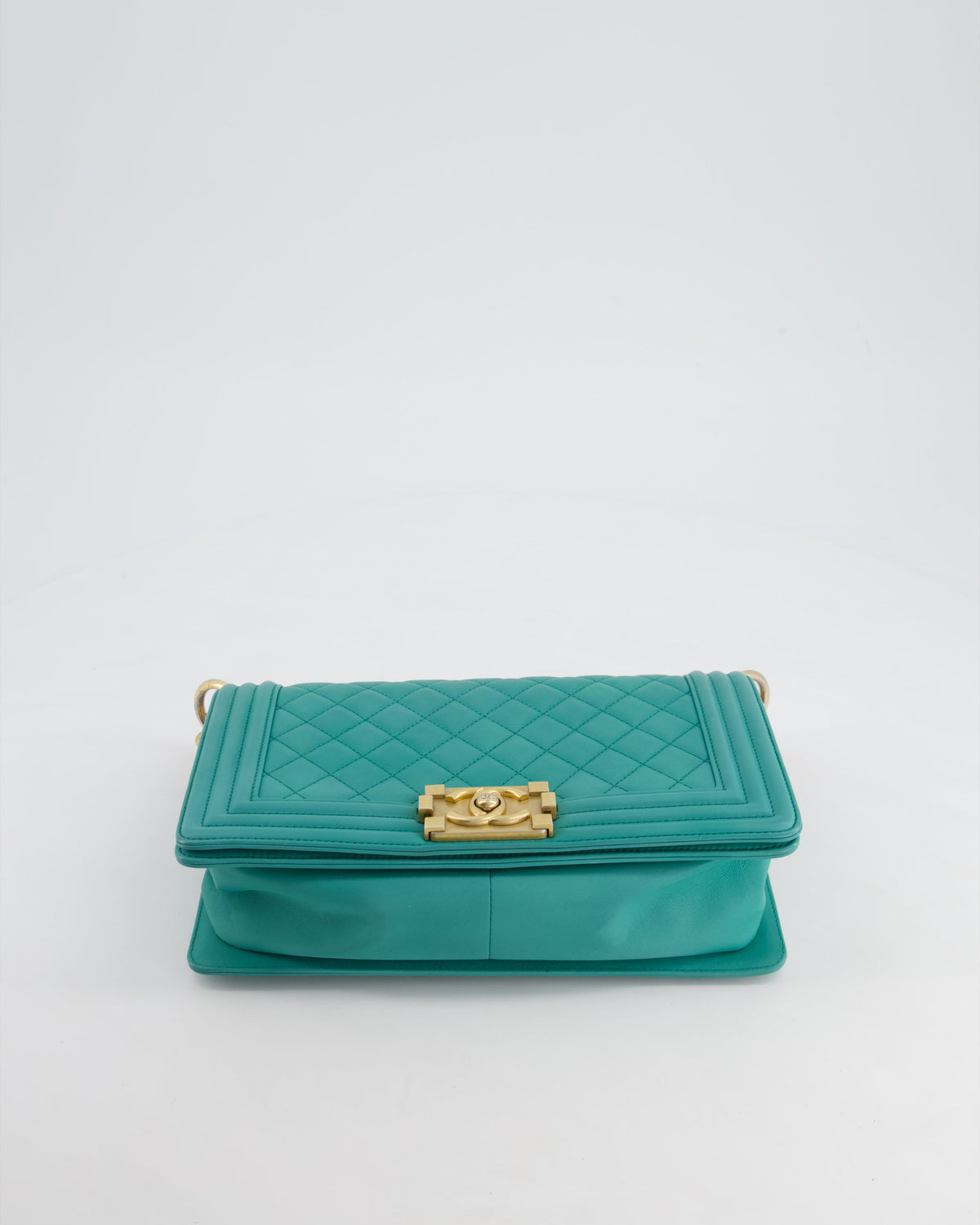 Chanel Teal Lambskin Leather Medium Boy Bag With Brushed Gold Hardware