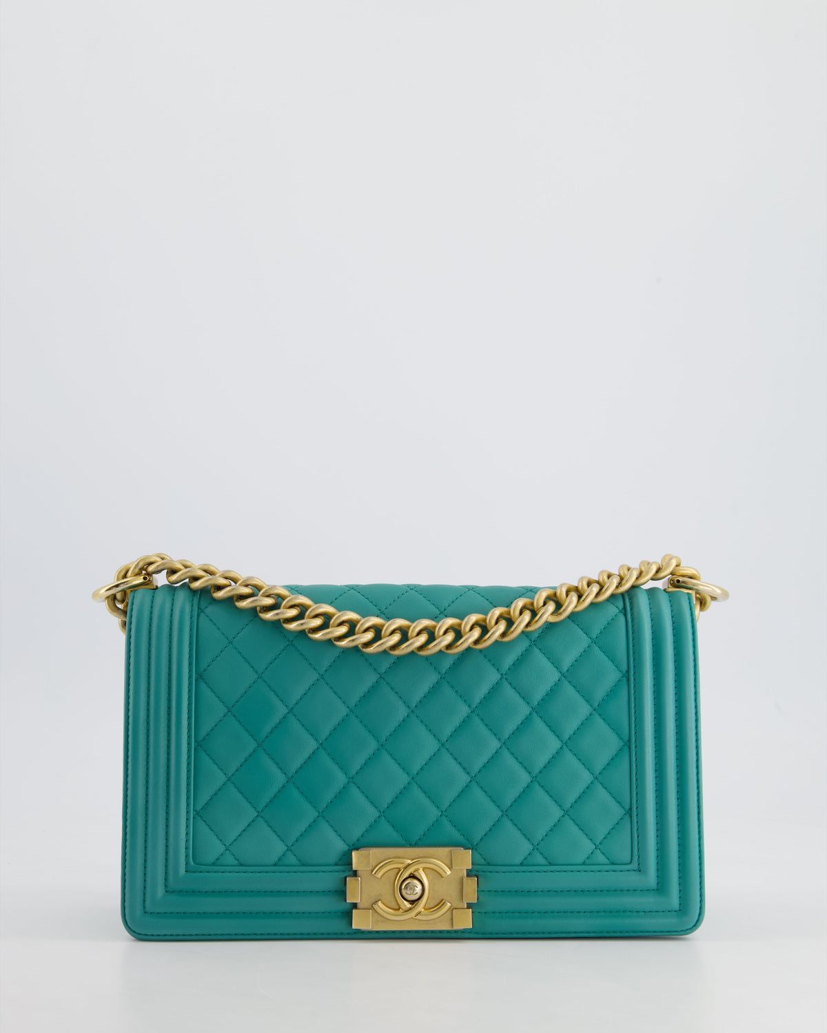Chanel Teal Lambskin Leather Medium Boy Bag With Brushed Gold Hardware