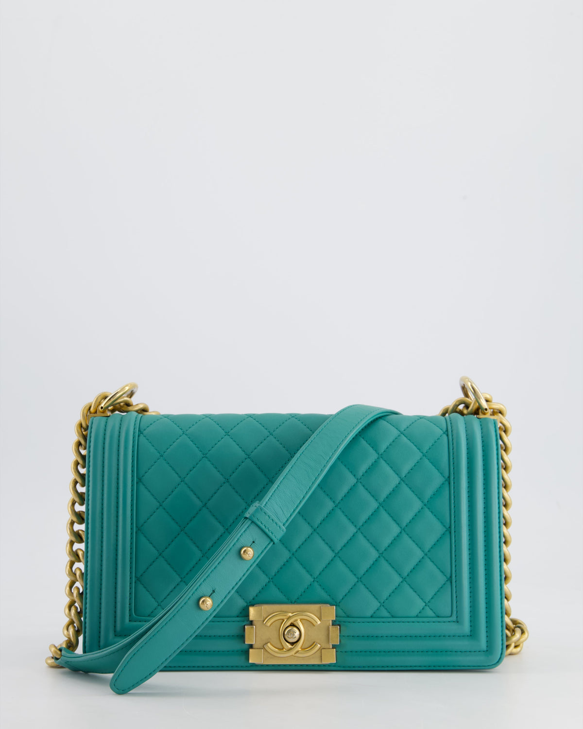 Chanel Teal Lambskin Leather Medium Boy Bag With Brushed Gold Hardware