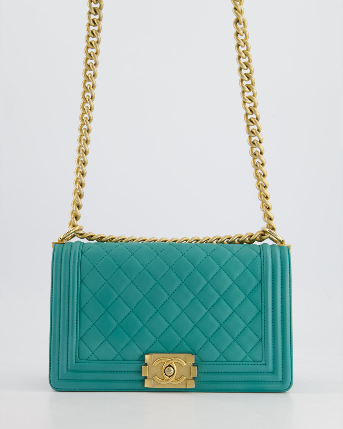 Chanel Teal Lambskin Leather Medium Boy Bag With Brushed Gold Hardware