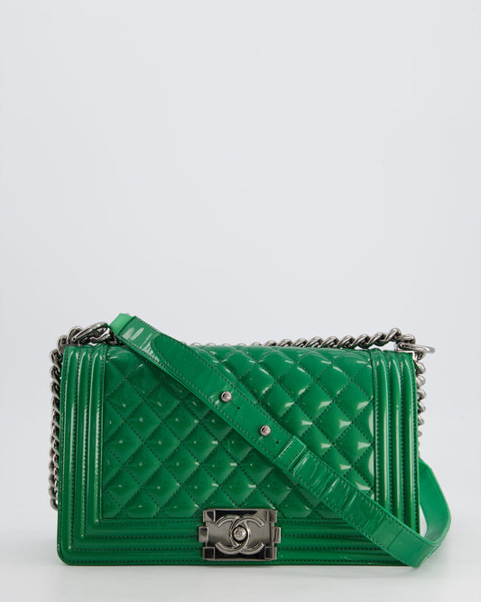 Chanel Green Sparkly Patent Leather Medium Boy Bag With Gunmetal Hardware