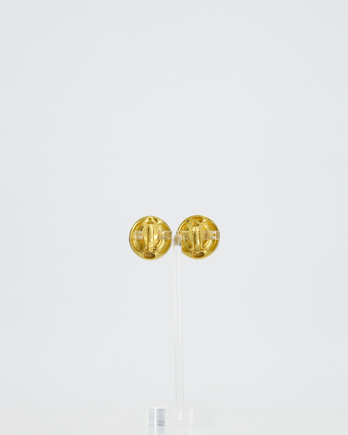 Chanel Vintage Gold Round Logo with Pearl Clip-On Earrings