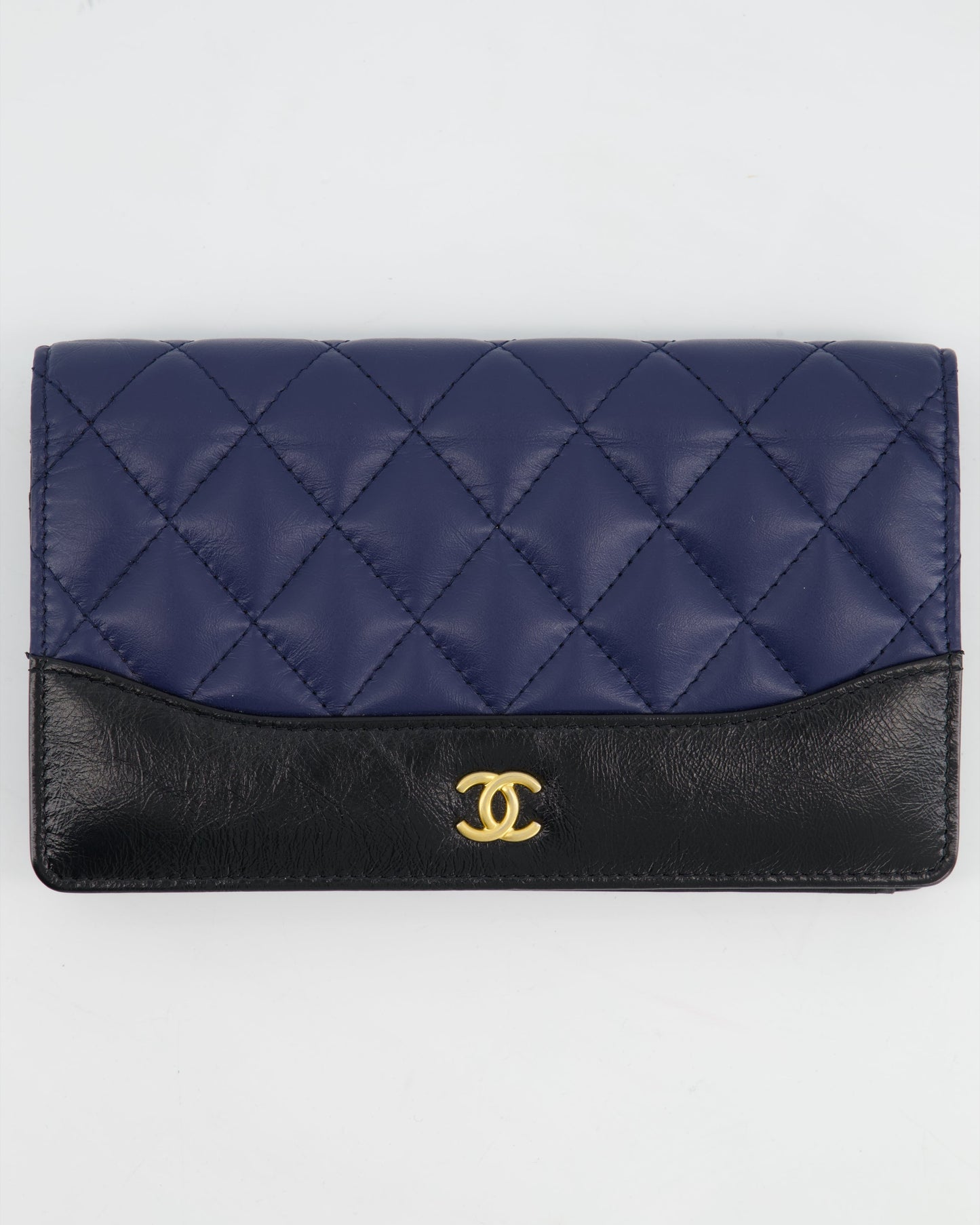 Chanel Navy Gabrielle CC Yen Wallet with Gold Hardware