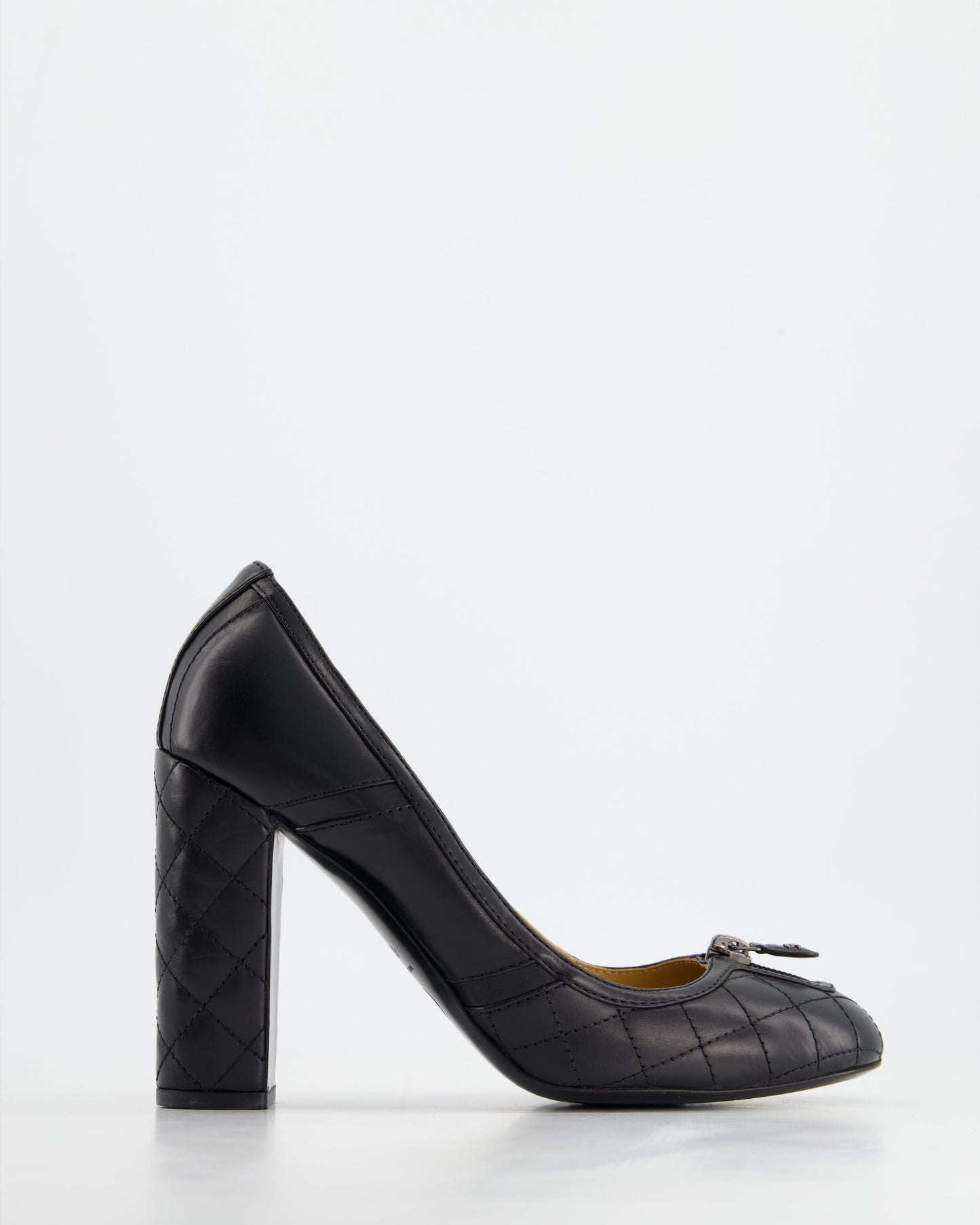 *FIRE PRICE* Chanel Black Round Toe Heels with Quilted Leather & Zip Details Size EU 40.5